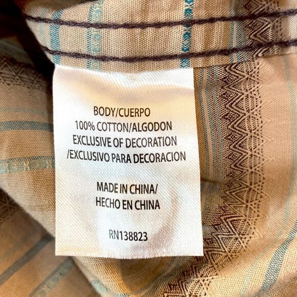 Moon shine tan teal pinstripe buttons pockets sleeve 20 1/2 inches brand new - Picture 4 of 5